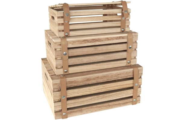 Holzkisten 3er Set mit PVC Riemen Deko Kisten in 3 Größen