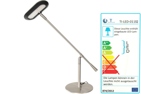 LED- Schreibtischlampe mit länglichen Lampenkopf Nickel-matt