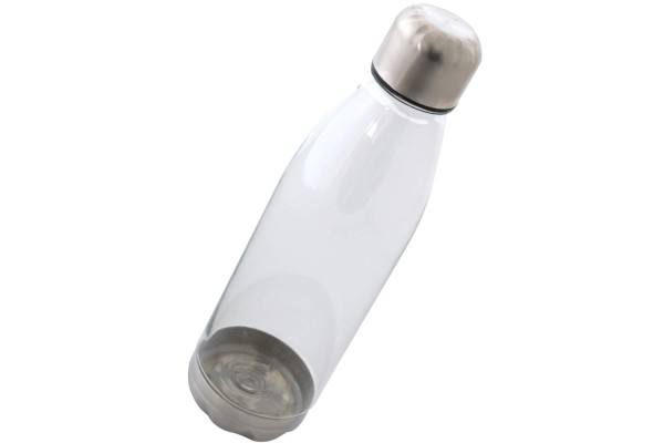 Trinkflasche Kunststoff mit Edelstahl Deckel und Boden 650 ml grau