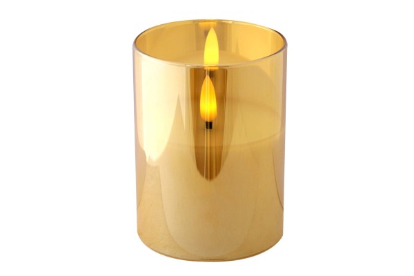 LED Echtwachskerze im Glas mit Timer Kerze Echtglas Gold